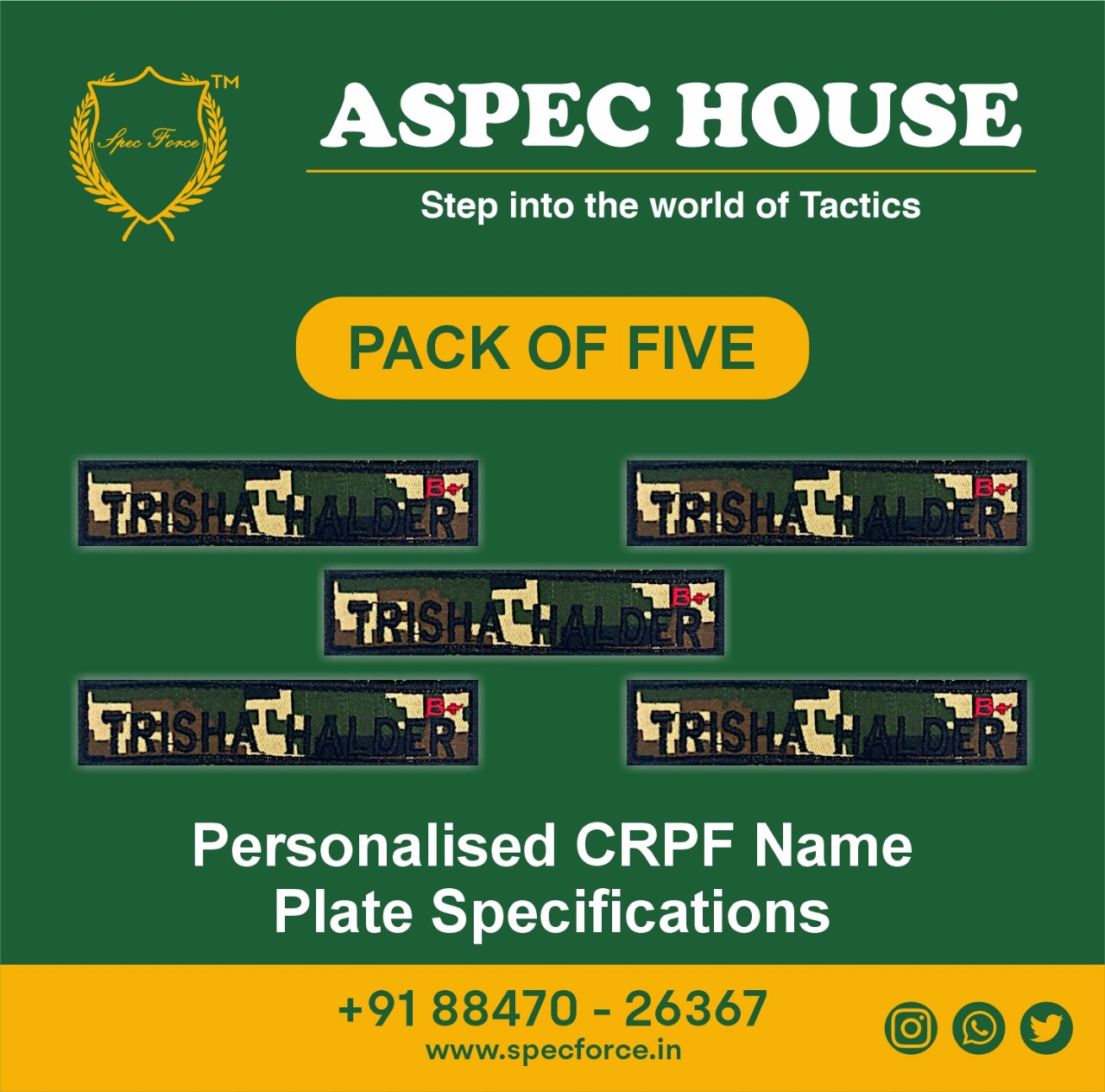 CRPF BACKGROUND BLACK FONT NAMEPLATE - (PACK OF 5)